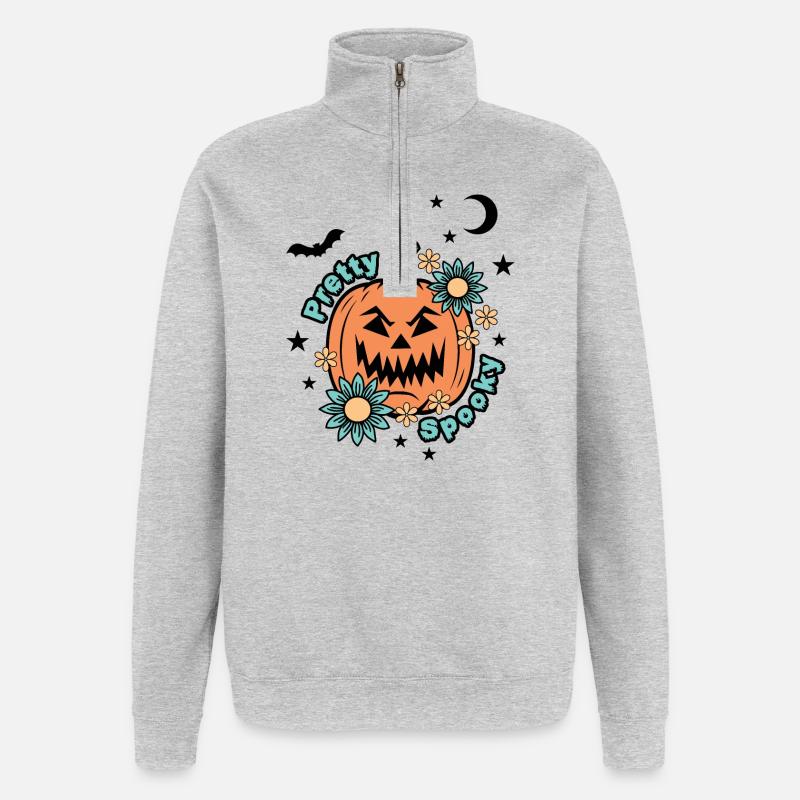Citrouille d’Halloween - Pretty Spooky - Mignon Halloween - Sweat à zip 1/4 - gris chiné