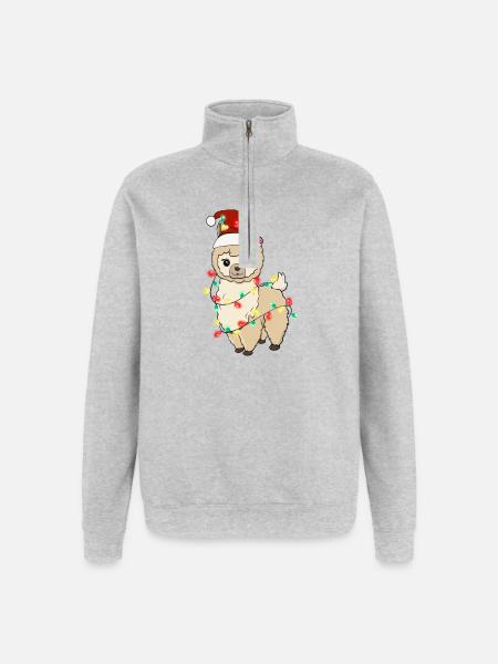 Llama with Christmas lights - Quarter-Zip Sweatshirt - heather grey