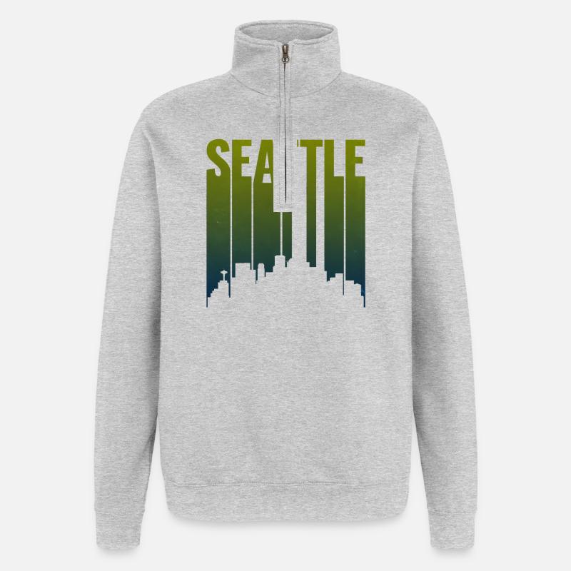 Seattle Skyline Grüngradient - Quarter-Zip-Sweatshirt - Grau meliert