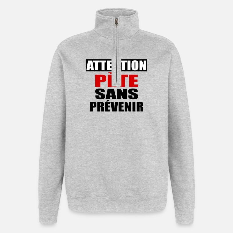 Attention Pète sans prévenir - Sweat à zip 1/4 - gris chiné
