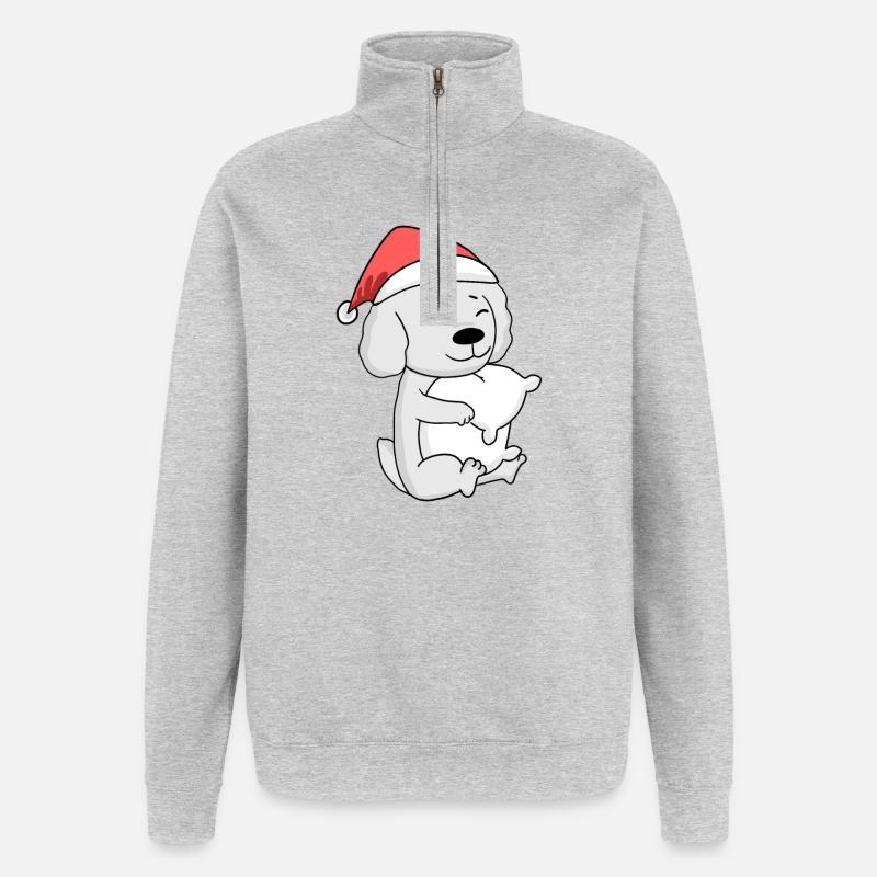 Maltese Chien Noël Sommeil Fatigué - Sweat à zip 1/4 - gris chiné