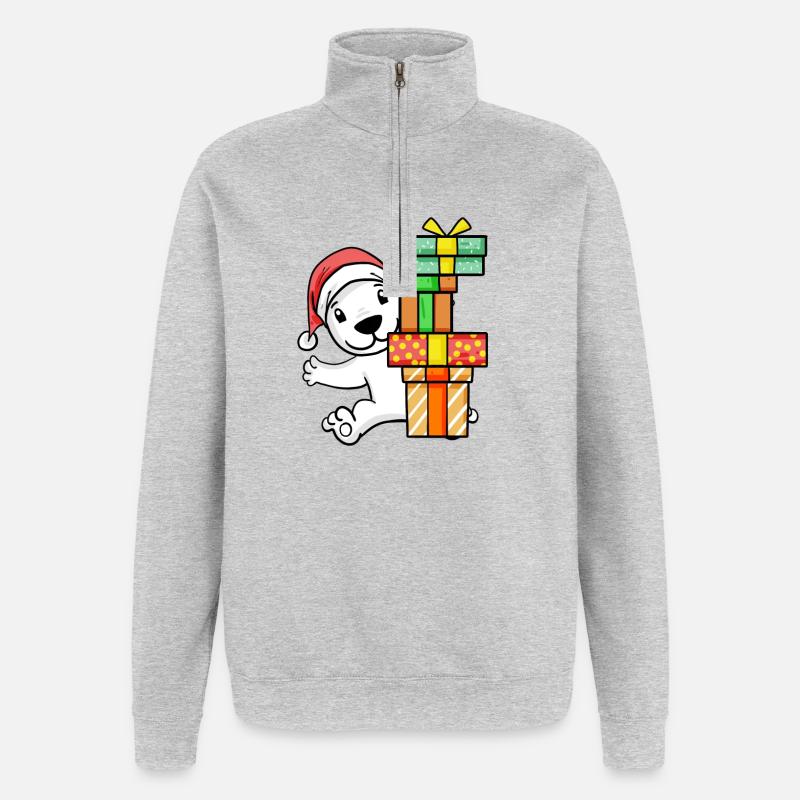 Weihnachten Eisbär mit Geschenke - Quarter-Zip-Sweatshirt - Grau meliert