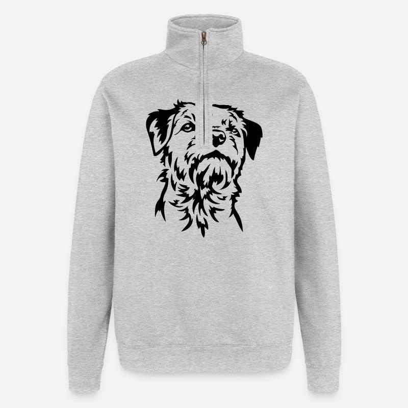 Border Terrier Kopf - Quarter-Zip-Sweatshirt - Grau meliert