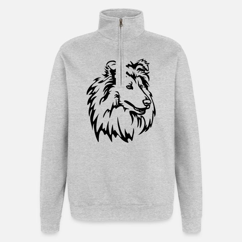 Collie Kopf - Quarter-Zip-Sweatshirt - Grau meliert