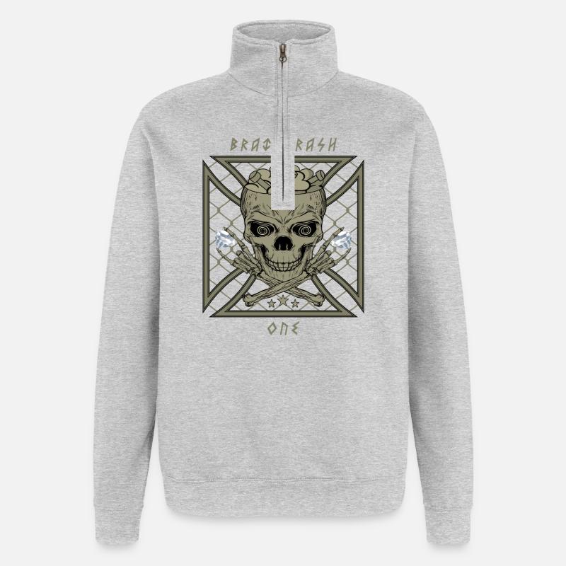 Gehirn Crash eins - Quarter-Zip-Sweatshirt - Grau meliert