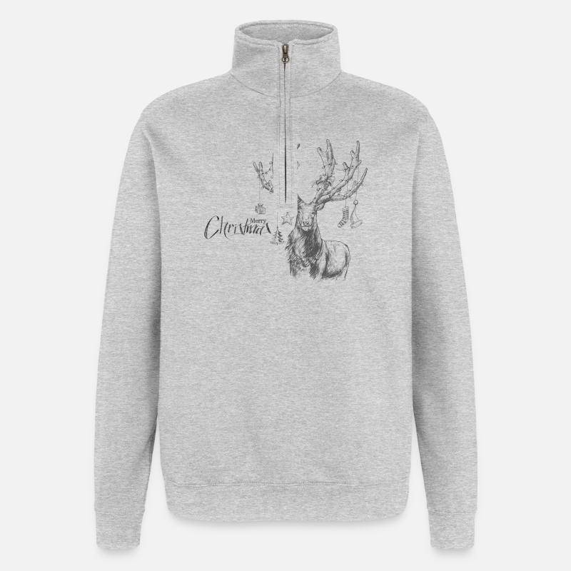 Weihnachtlicher Hirsch mit Geschenken - Quarter-Zip-Sweatshirt - Grau meliert