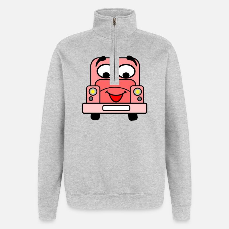 Fröhliches Auto mit Gesicht rosa - Quarter-Zip-Sweatshirt - Grau meliert