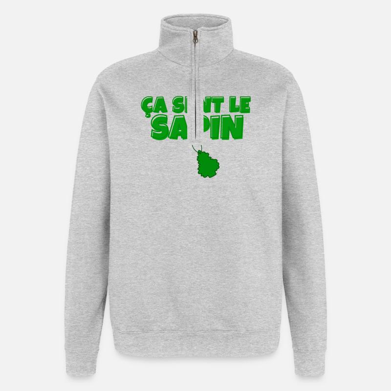 sapin, ça sent le sapin, Noël - Sweat à zip 1/4 - gris chiné