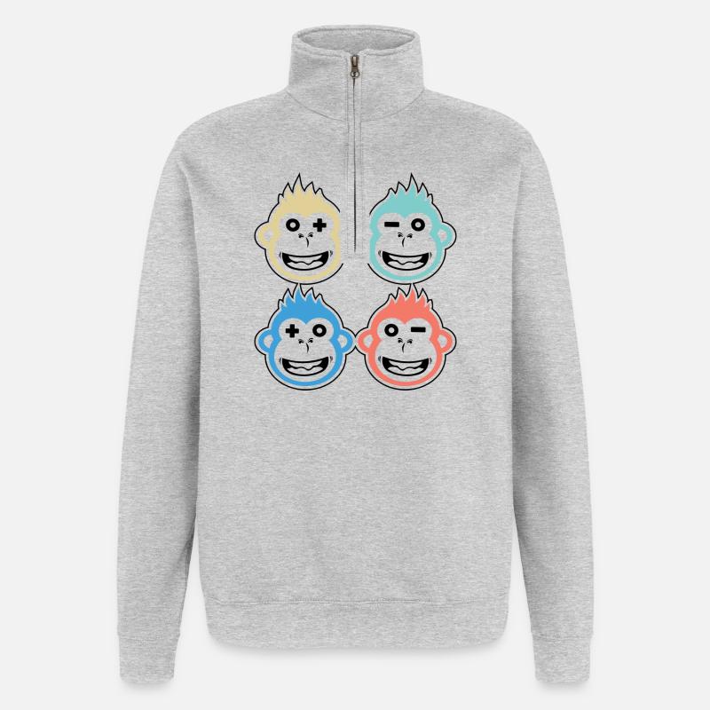 4 glückliche Affen - Quarter-Zip-Sweatshirt - Grau meliert