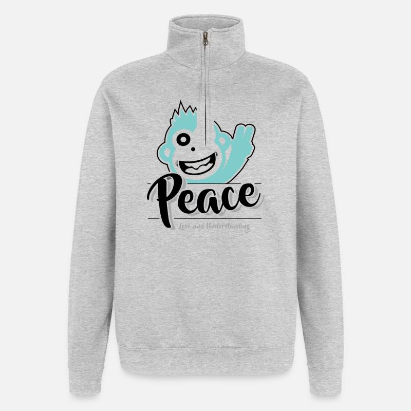 Frieden, Liebe und Verständnis - Quarter-Zip-Sweatshirt - Grau meliert