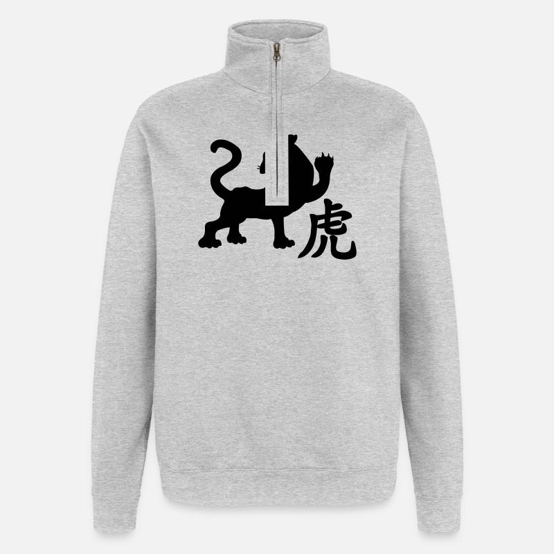 Chinese character tiger with tiger image - Quarter-Zip Sweatshirt - heather grey