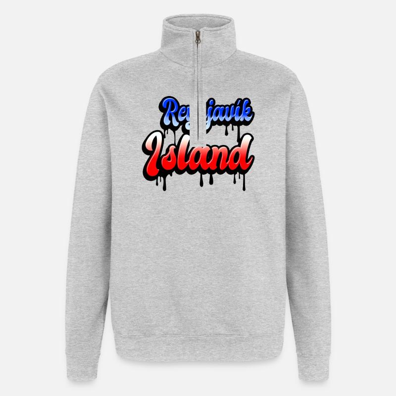 Conception de l’île de Reykjavík - Sweat à zip 1/4 - gris chiné