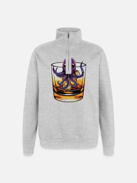 Small squid in whiskey 🥃 - Quarter-Zip Sweatshirt - heather grey