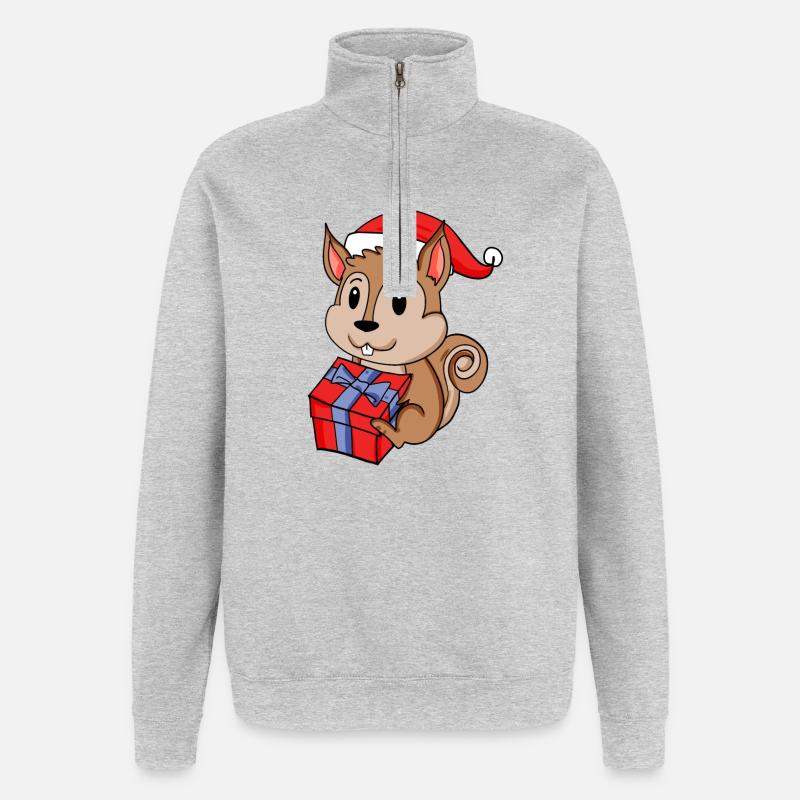 Christmas Squirrel Baby with Gift - Quarter-Zip Sweatshirt - heather grey
