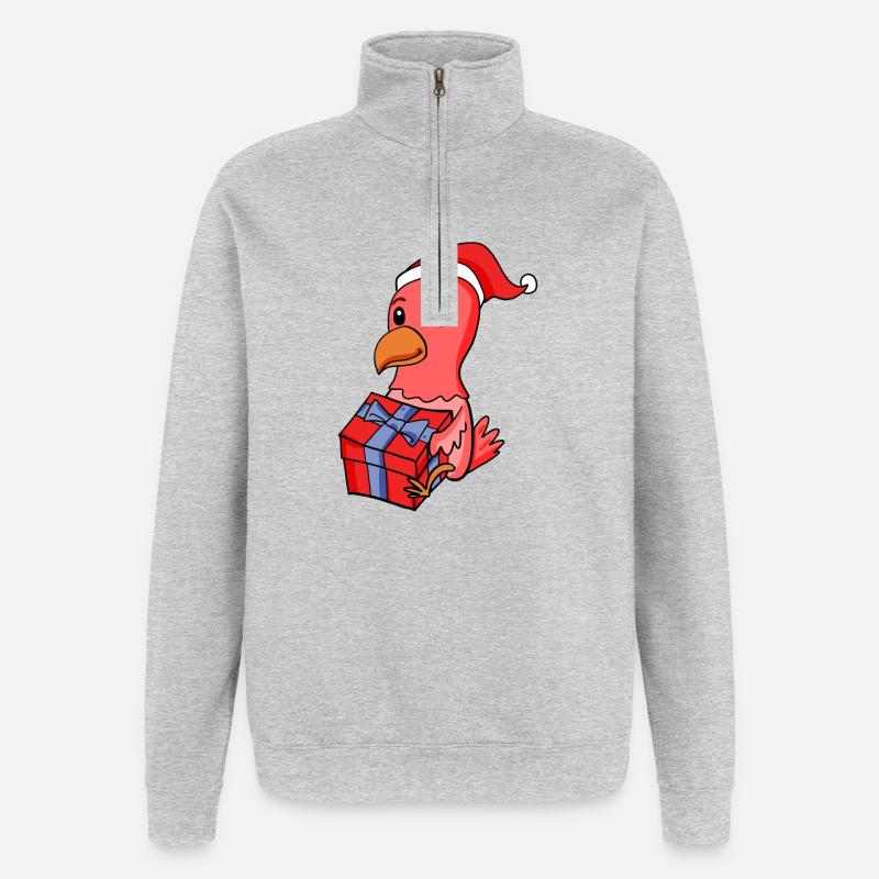 Weihnachten Huhn Baby mit Geschenk - Quarter-Zip-Sweatshirt - Grau meliert