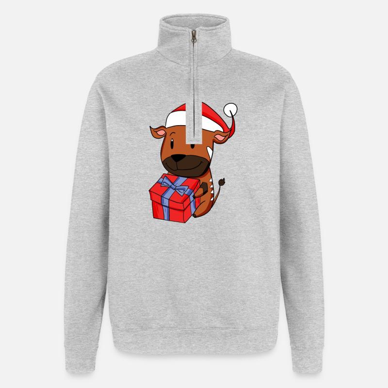 Noël Antilope Bébé avec Cadeau - Sweat à zip 1/4 - gris chiné