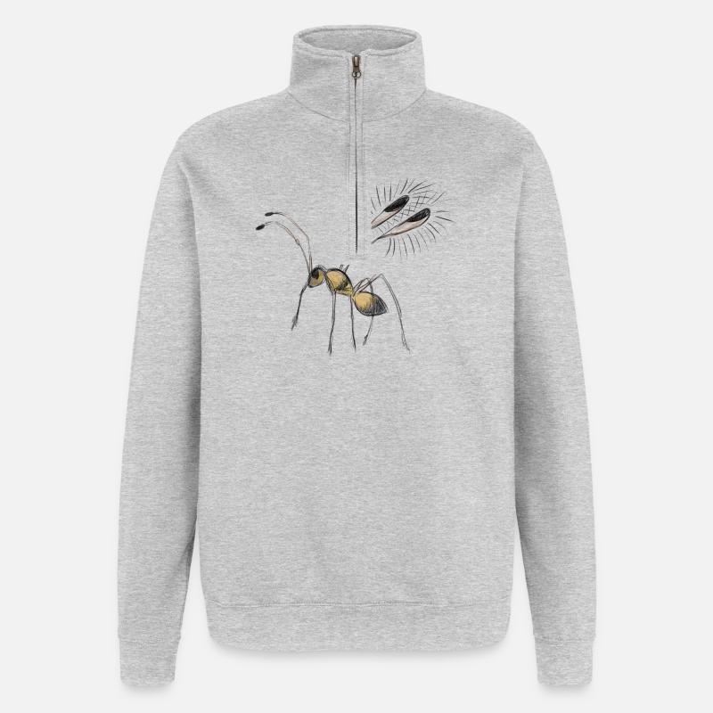 Dessin de minuscule mouche - Sweat à zip 1/4 - gris chiné