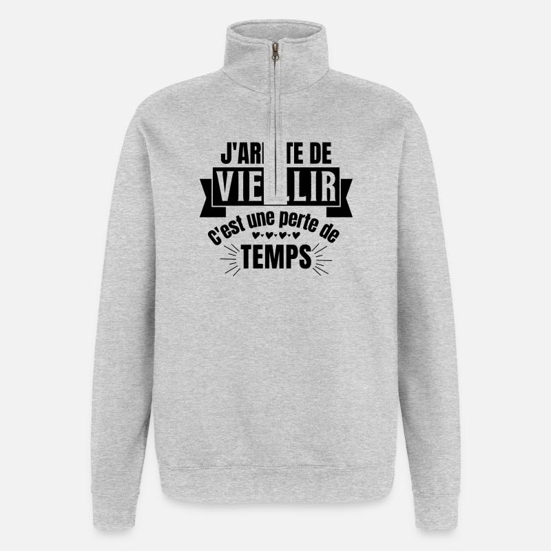 retraite, sénior, personne âgée - Sweat à zip 1/4 - gris chiné