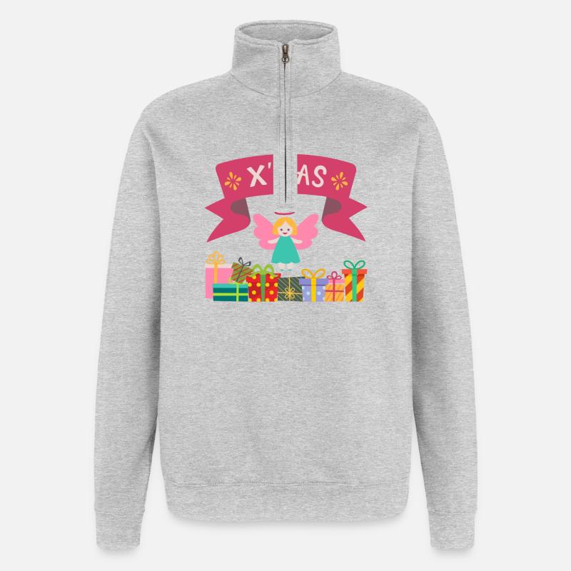 XMAS Engel mit Geschenken - Quarter-Zip-Sweatshirt - Grau meliert