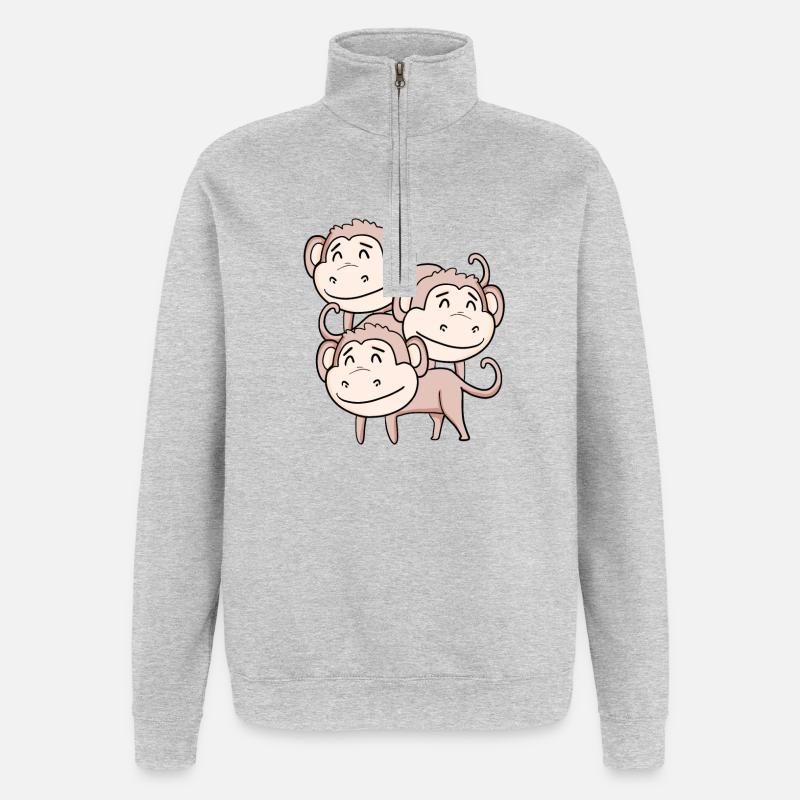 Singes mignons - Singe - Sweat à zip 1/4 - gris chiné