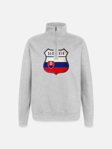 Slowakei Flaggen Wappen Design - Quarter-Zip-Sweatshirt - Grau meliert