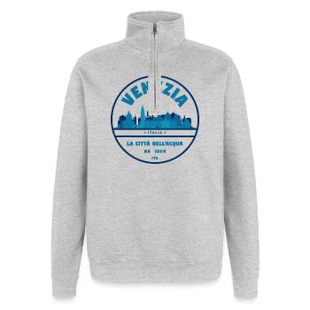Timbre Venezia Skyline - Sweat à zip 1/4 - gris chiné - Devant - AI Model Female 172 light (172cm) & AI Model Male 178 dark (178cm)