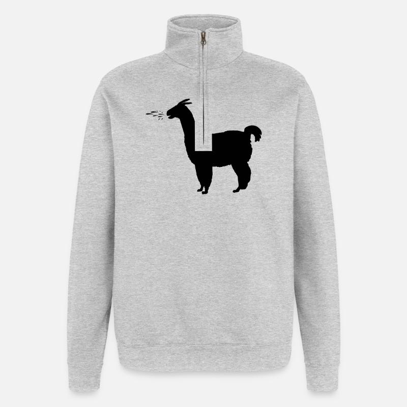 Lama spuckt - Quarter-Zip-Sweatshirt - Grau meliert