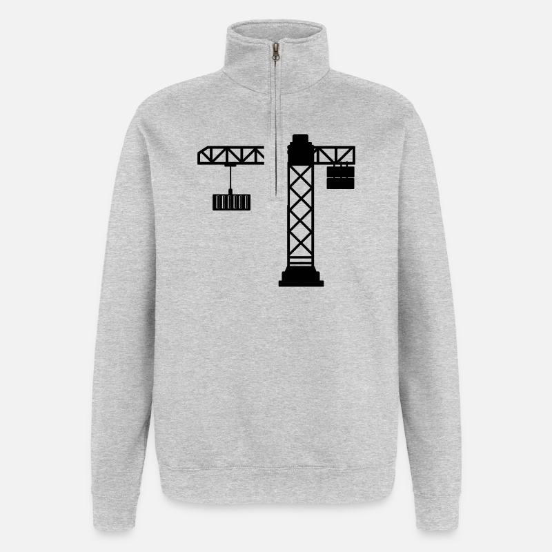 Grue avec conteneur maritime - Sweat à zip 1/4 - gris chiné