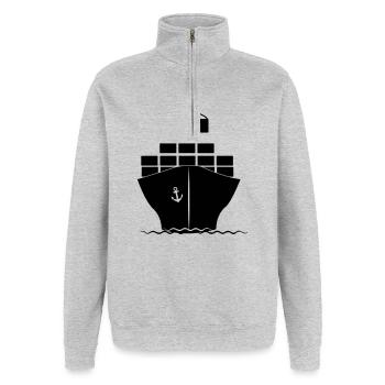 Seecontainerboot mit Kranbeladung - Quarter-Zip-Sweatshirt - Grau meliert - Vorne - AI Model Female 172 light (172cm) & AI Model Male 178 dark (178cm)