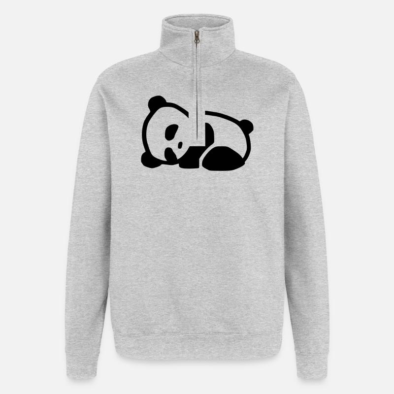 kuschliger Panda - Quarter-Zip-Sweatshirt - Grau meliert