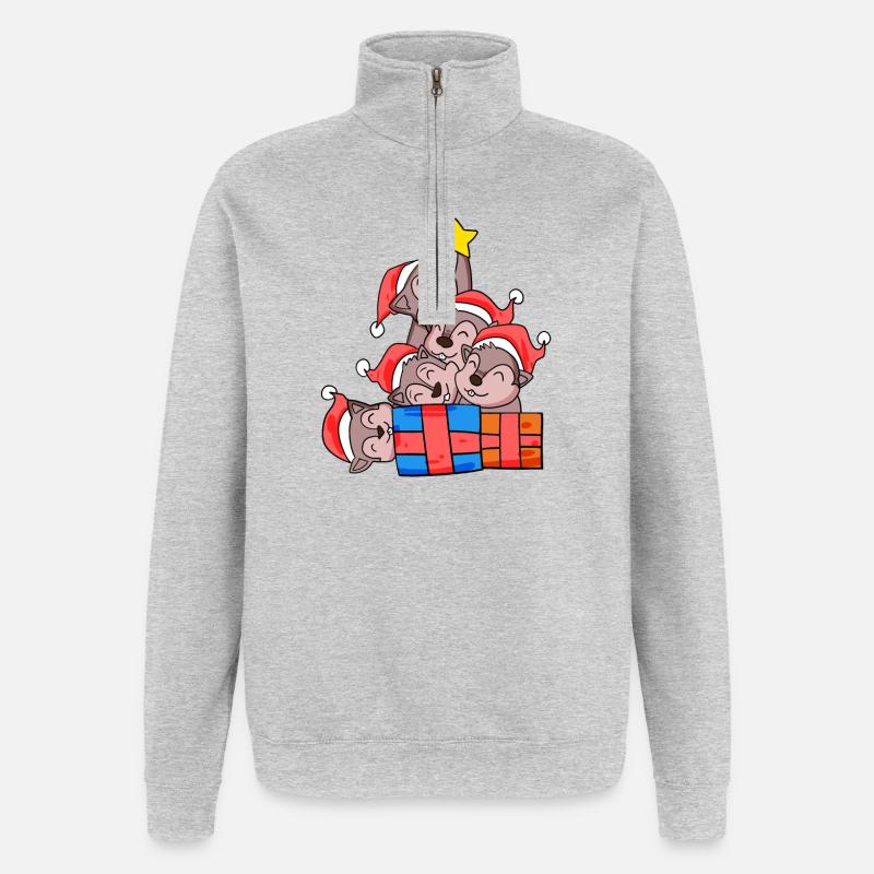 Christmas Christmas Tree Squirrel - Quarter-Zip Sweatshirt - heather grey