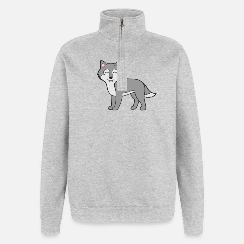 Wolf Wölfe - Quarter-Zip-Sweatshirt - Grau meliert
