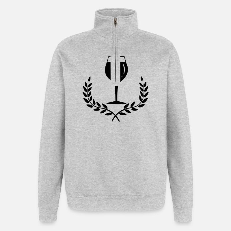 Weinglas mit Lorbeerkranz - Quarter-Zip-Sweatshirt - Grau meliert