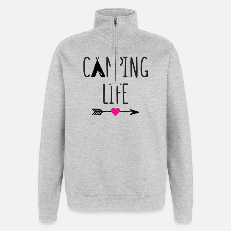 La vie en camping - Sweat à zip 1/4 - gris chiné