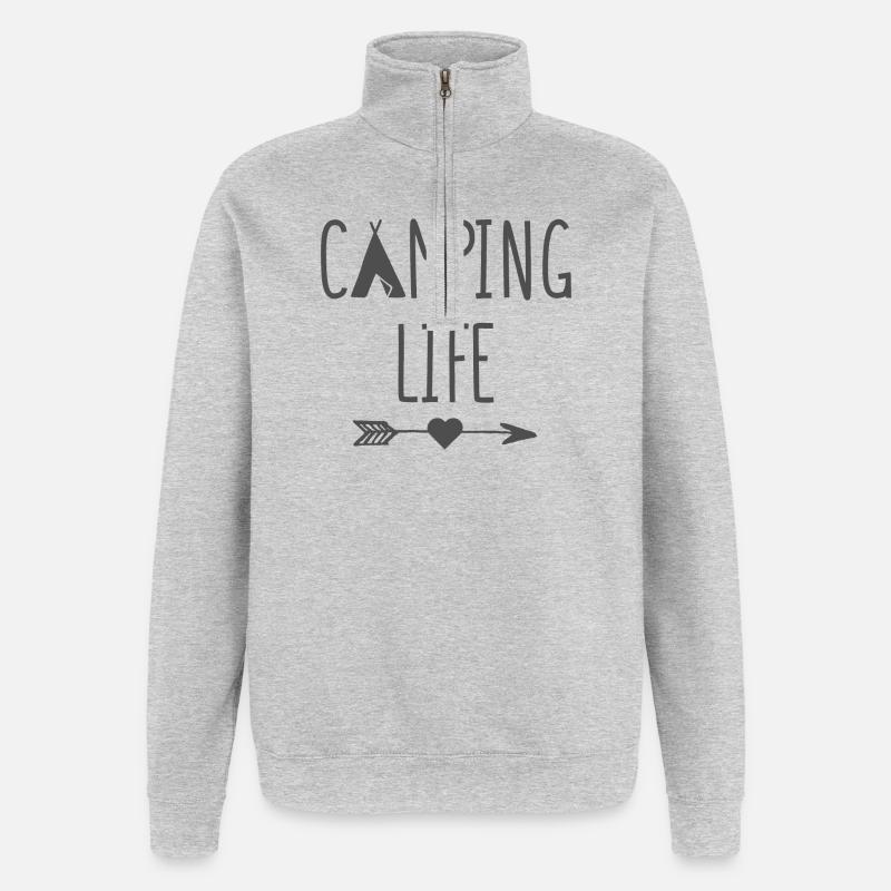 Vie de camping - Sweat à zip 1/4 - gris chiné