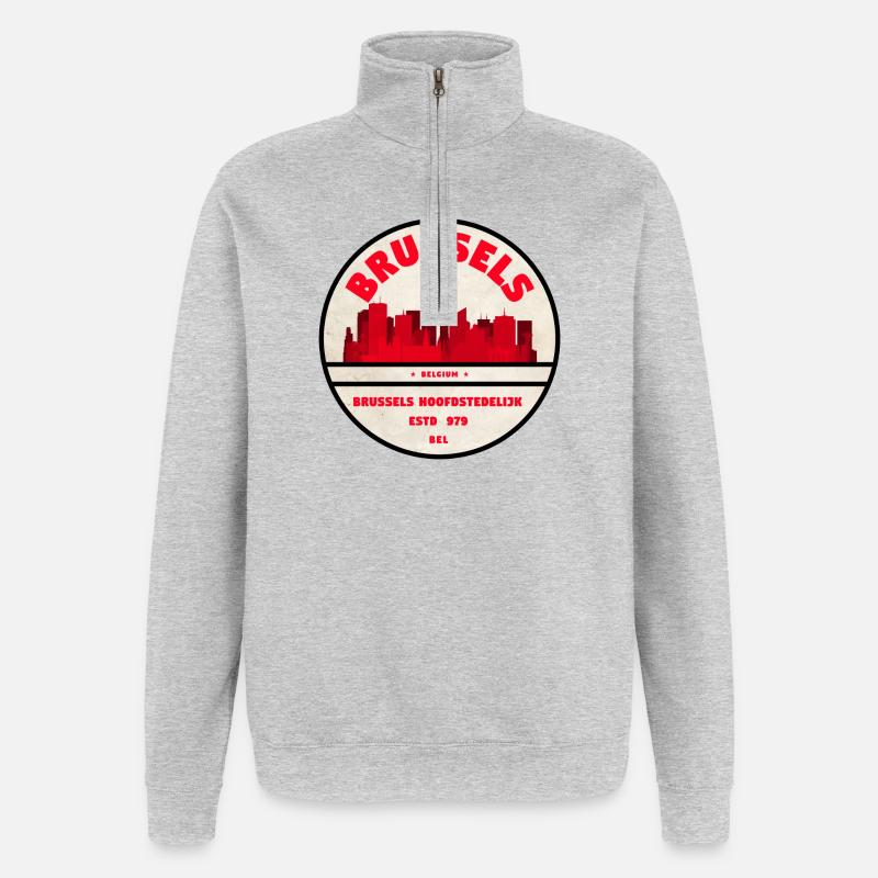Brüssel Skyline Emblem - Quarter-Zip-Sweatshirt - Grau meliert