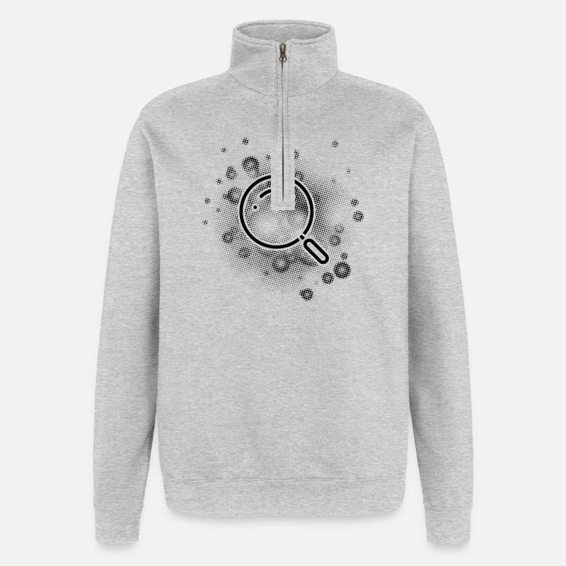 Loupe avec fond de points - Sweat à zip 1/4 - gris chiné