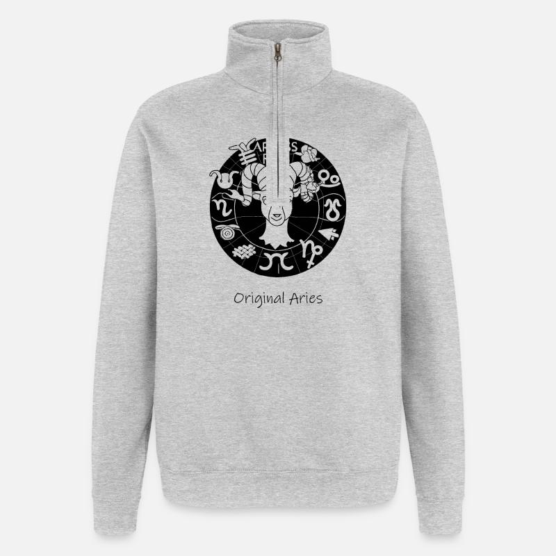 Sternzeichen Widder 001 schwarz - Quarter-Zip-Sweatshirt - Grau meliert