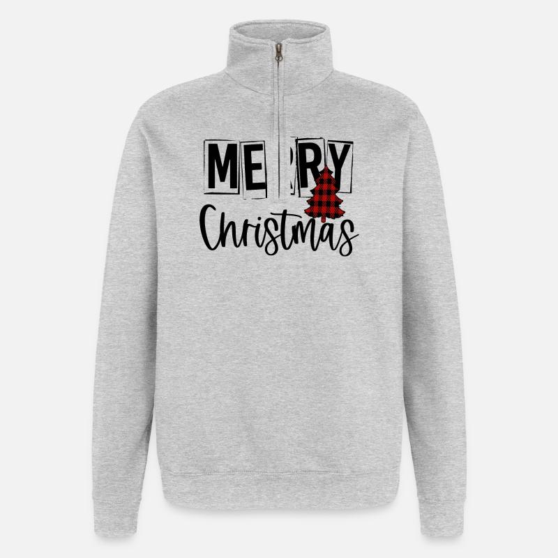 Roter Schottenkaro-Weihnachtsbaum - Quarter-Zip-Sweatshirt - Grau meliert