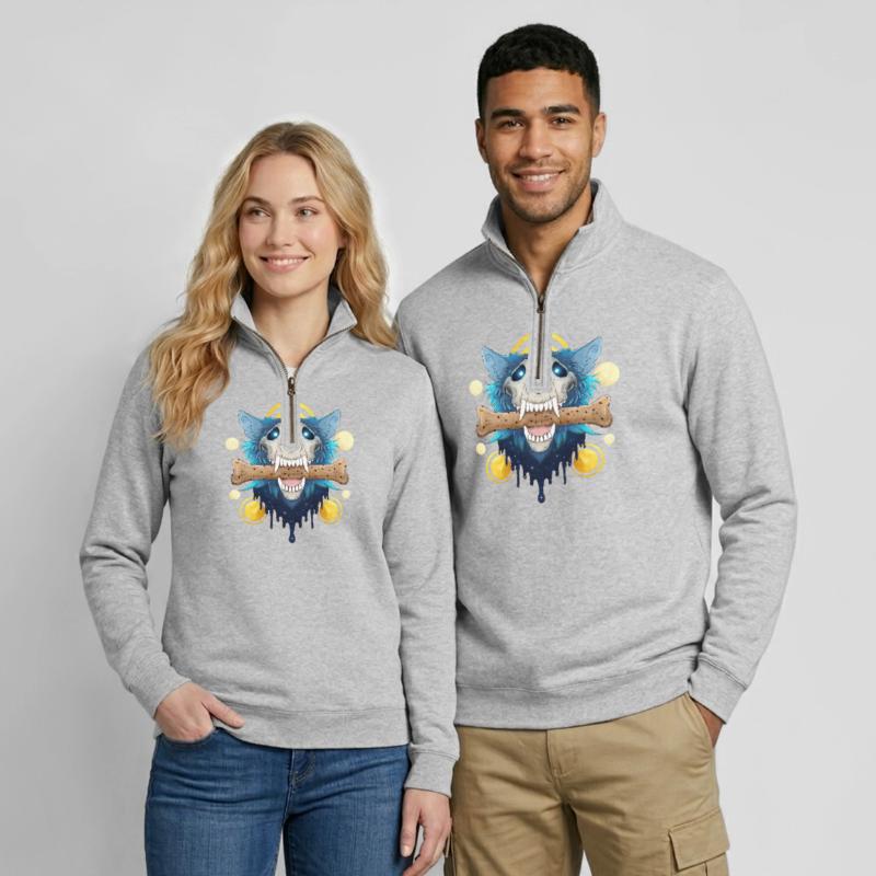 Hellhound Skull Gold - Dämonischer Wolf & Keksknochen Quarter-Zip-Sweatshirt