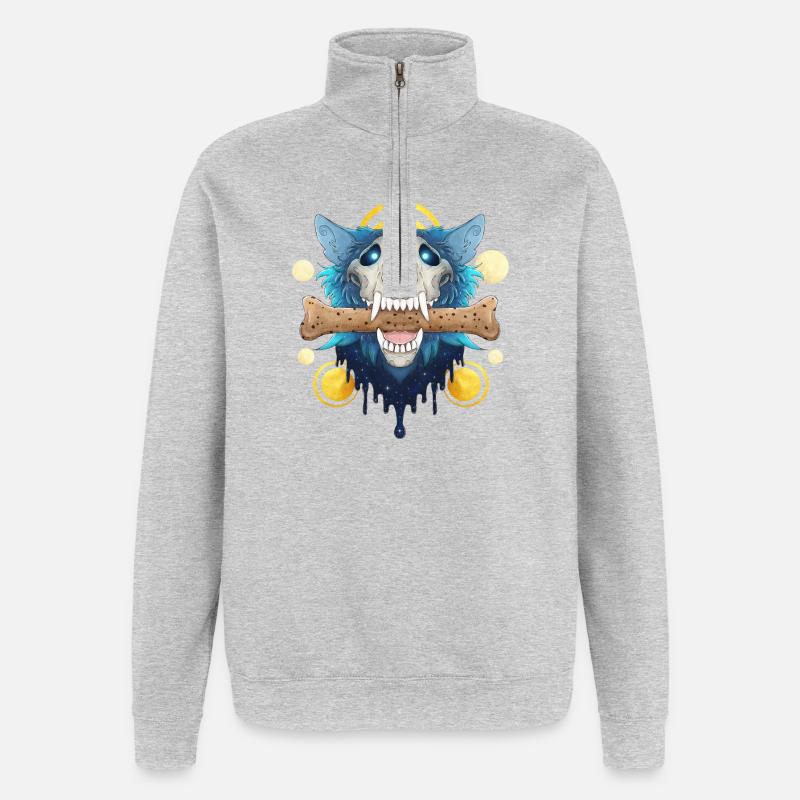 Hellhound Skull Gold - Dämonischer Wolf & Keksknochen - Quarter-Zip-Sweatshirt - Grau meliert