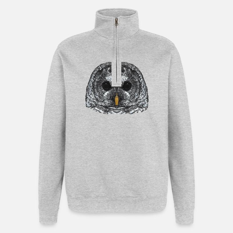 eulengesicht, schneeeulenkopf - Quarter-Zip-Sweatshirt - Grau meliert