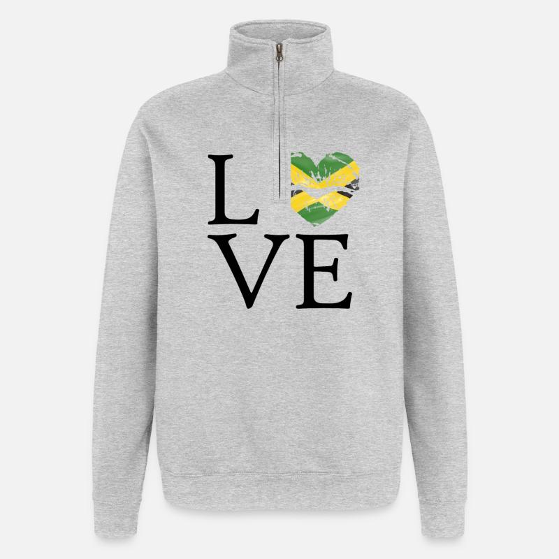 Herz mit Jamaika-Flagge: Distressed - Quarter-Zip-Sweatshirt - Grau meliert
