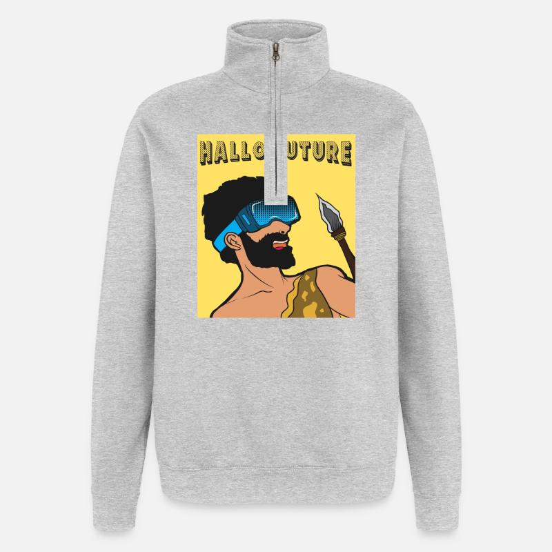 Hello Future Caveman VR Style - Quarter-Zip Sweatshirt - heather grey