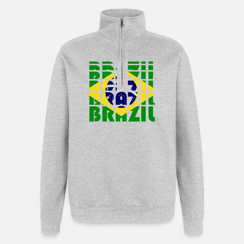 Grille des drapeaux du Brésil - Sweat à zip 1/4 - gris chiné