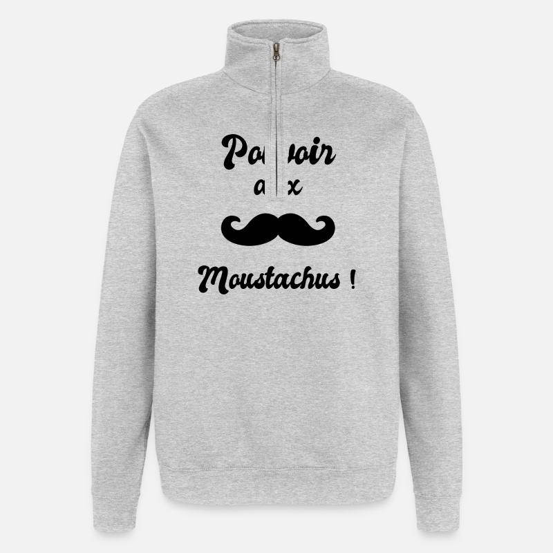 Pouvoir aux moustachus (black) - Sweat à zip 1/4 - gris chiné