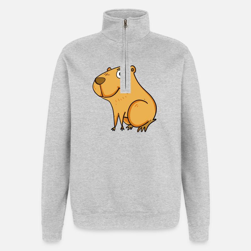 Motif Capybara capybara - Sweat à zip 1/4 - gris chiné