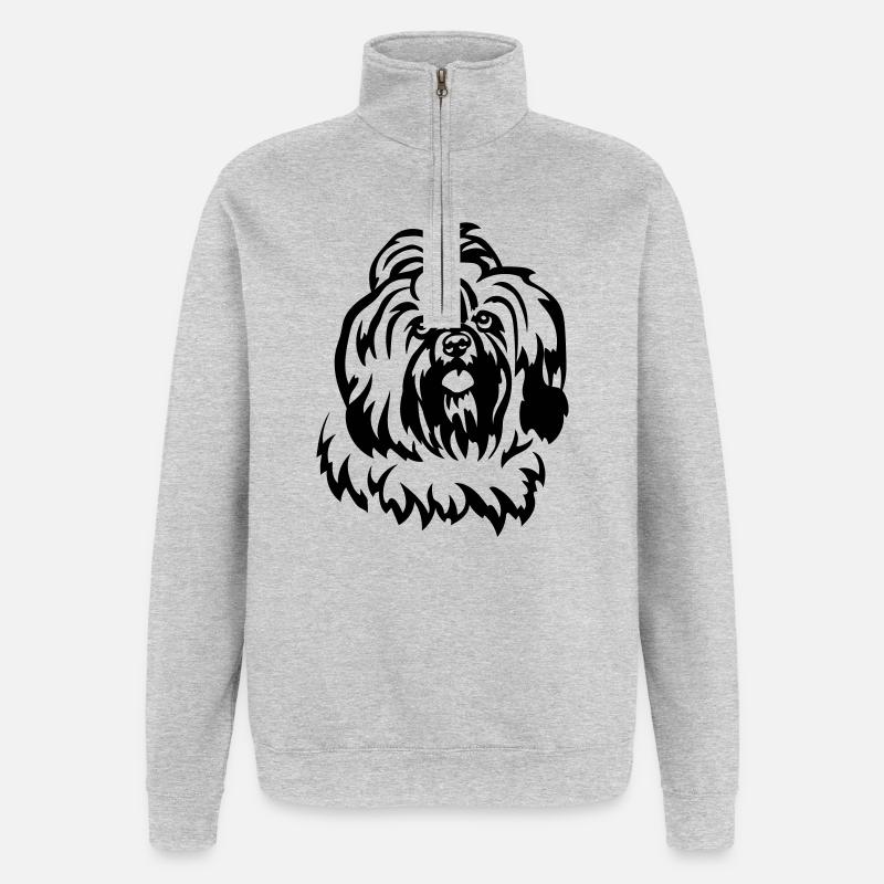 Shih-Tzu Kopf - Quarter-Zip-Sweatshirt - Grau meliert