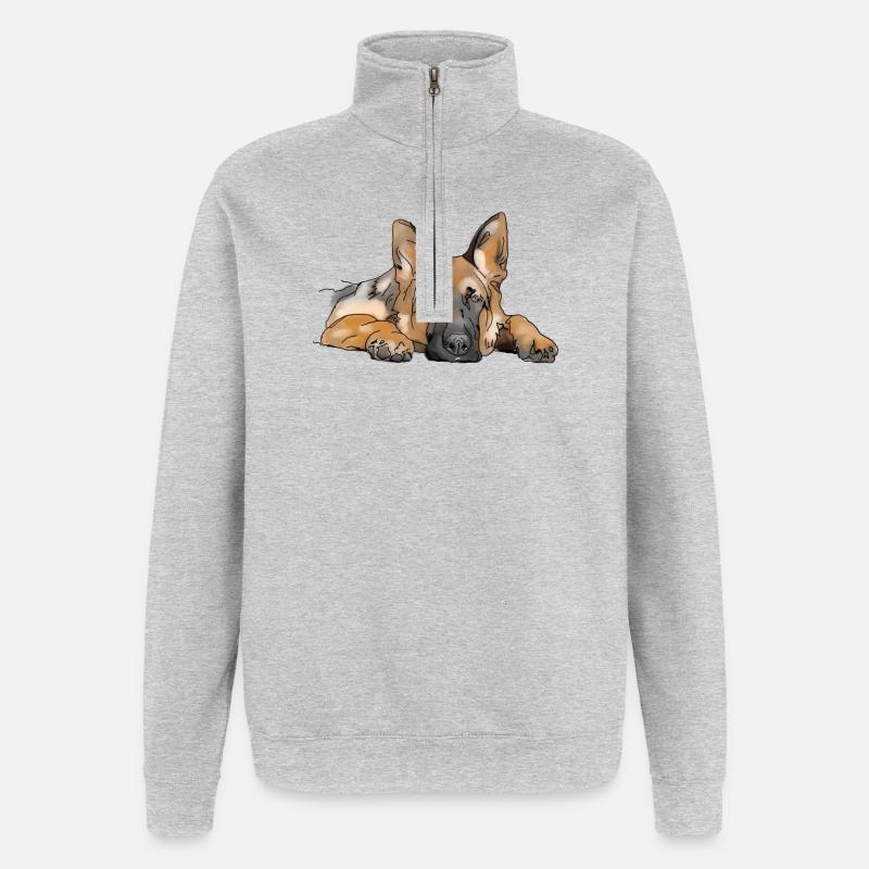 Schäferhund - Quarter-Zip-Sweatshirt - Grau meliert