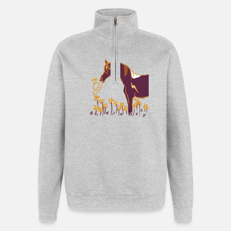 Lila Pferd mit Blumenring - Quarter-Zip-Sweatshirt - Grau meliert